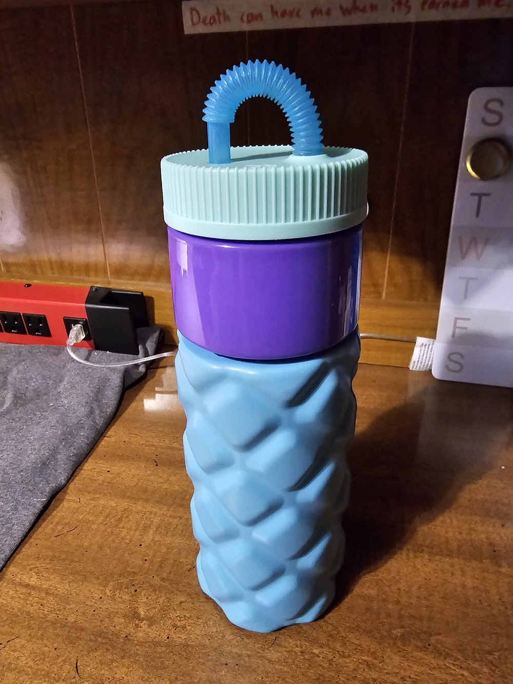 Two-Tone Blue and Purple Water Bottle with Mint Lid And Handle Straw
